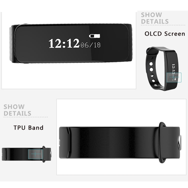 TLW05 0.86 inch OLED Display Bluetooth Smart Bracelet, IP66 Waterproof Support Pedometer / Calls Remind / Sleep Monitor / Sedentary Reminder / Alarm / Remote Capture, Compatible with Android and iOS Phones