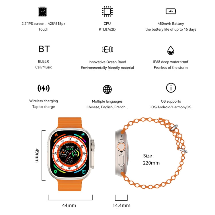 WIWU SW01 Ultra 1.9 inch IPS Screen IP68 Waterproof Bluetooth Smart Watch, Support Heart Rate Monitoring