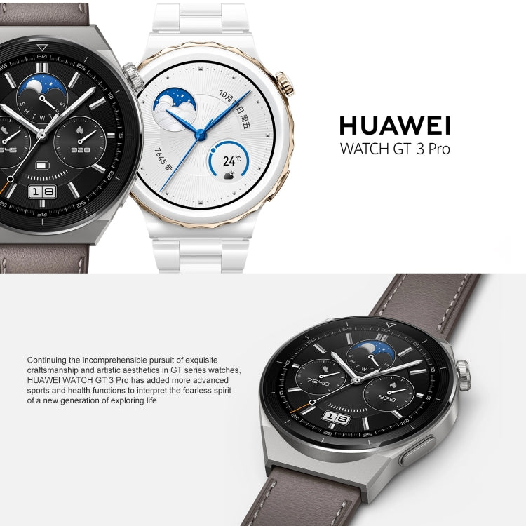 HUAWEI WATCH GT 3 Pro Titanium Smart Watch 46mm Genuine Leather Wristband, 1.43 inch AMOLED Screen, Support ECG / GPS / 14-days Battery Life