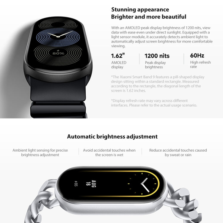 Original Xiaomi Smart Band 9 Global 1.62 inch AMOLED Screen 5ATM Waterproof Smart Watch, Support Blood Oxygen / Heart Rate Monitor