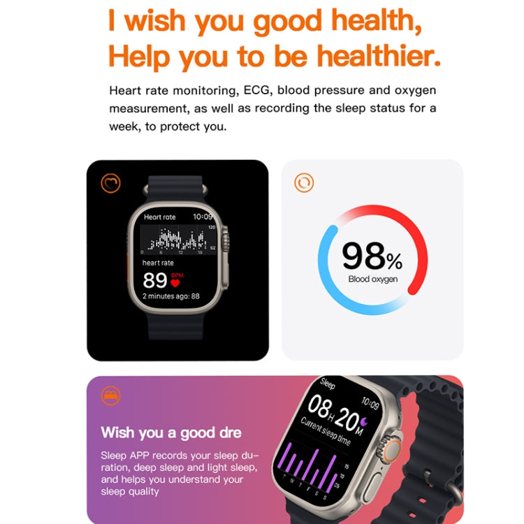 T800 Ultra 1.99 inch Silicone Band Smart Watch Support Heart Rate / ECG, Silicone Band