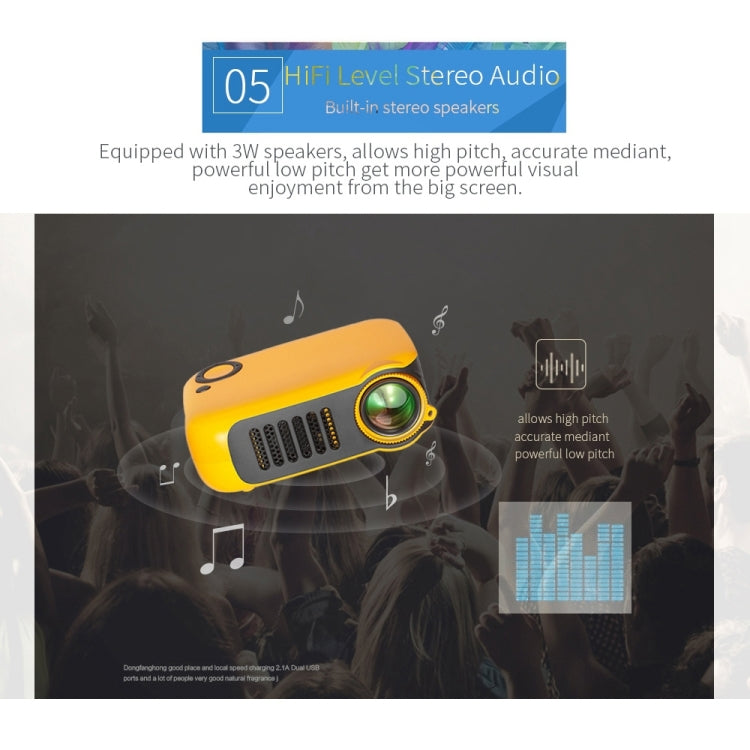 A2000 Portable Projector 800 Lumen LCD Home Theater Video Projector, Support 1080P, AU Plug