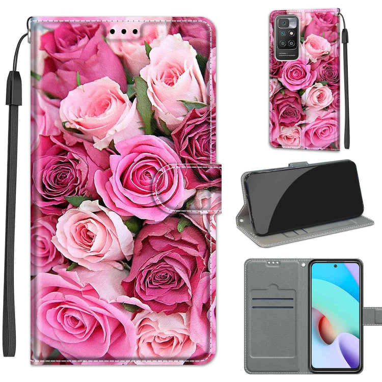 Voltage Coloured Drawing Magnetic Clasp Horizontal Flip PU Leather Case with Holder & Card Slots, For Xiaomi Redmi 10