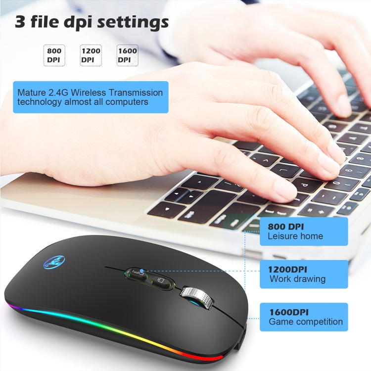 HXSJ M103FG 1600dpi Adjustable 2.4G + Bluetooth RGB Light Wireless Mouse