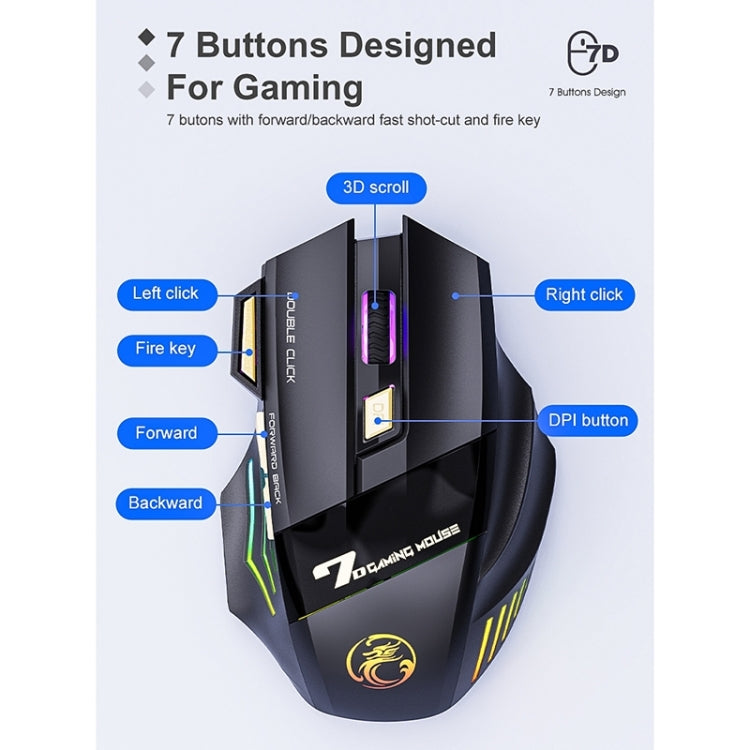 iMICE GW-X7 2.4G + Bluetooth Dual Mode 7-button Silent Rechargeable Wireless Gaming Mouse with Colorful RGB Lights