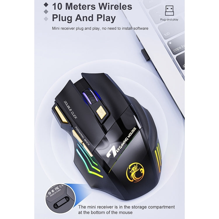 iMICE GW-X7 2.4G + Bluetooth Dual Mode 7-button Silent Rechargeable Wireless Gaming Mouse with Colorful RGB Lights