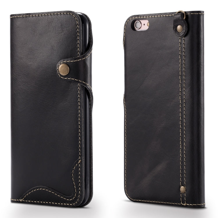 Denior Oil Wax Cowhide Magnetic Button Horizontal Flip Leather Case with Card Slots & Wallet, Series 2