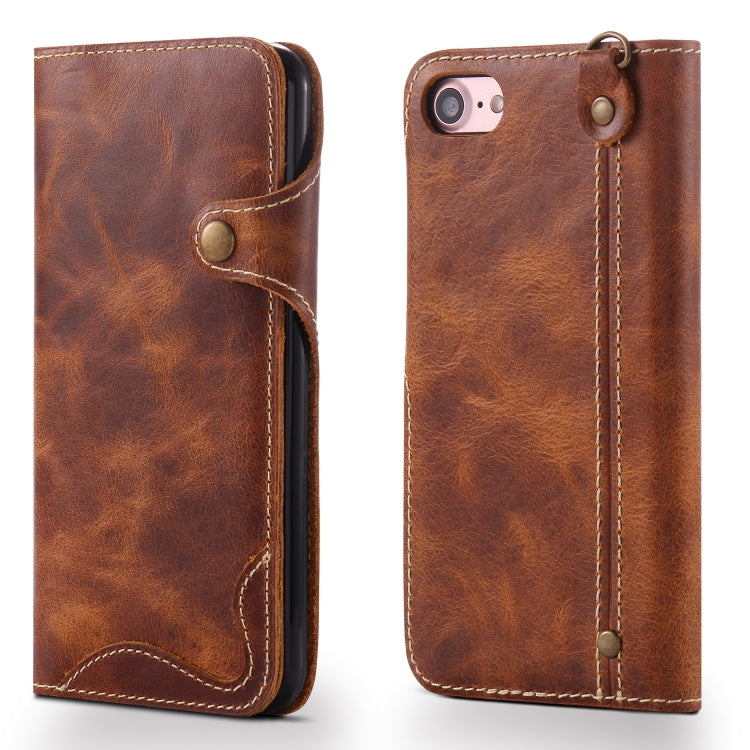 Denior Oil Wax Cowhide Magnetic Button Horizontal Flip Leather Case with Card Slots & Wallet, Series 3