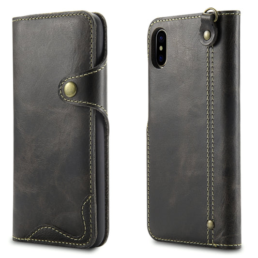 Denior Oil Wax Cowhide Magnetic Button Horizontal Flip Leather Case with Card Slots & Wallet, Series 3