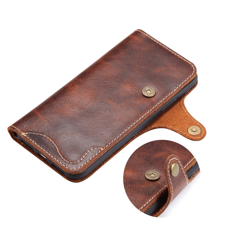 Denior Oil Wax Cowhide Magnetic Button Horizontal Flip Leather Case with Card Slots & Wallet, Series 3