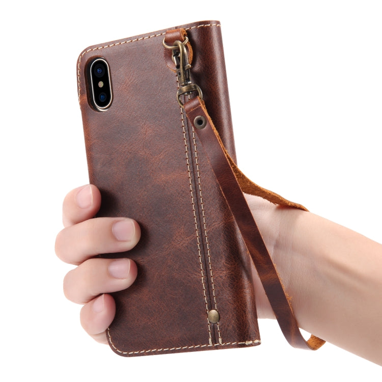 Denior Oil Wax Cowhide Magnetic Button Horizontal Flip Leather Case with Card Slots & Wallet, Series 3