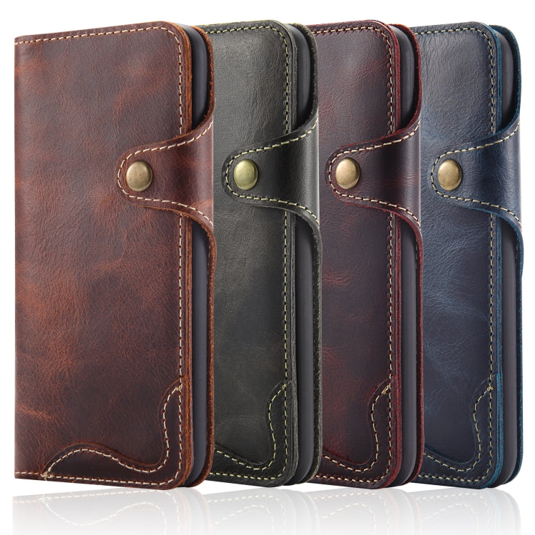 Denior Oil Wax Cowhide Magnetic Button Horizontal Flip Leather Case with Card Slots & Wallet, Series 3