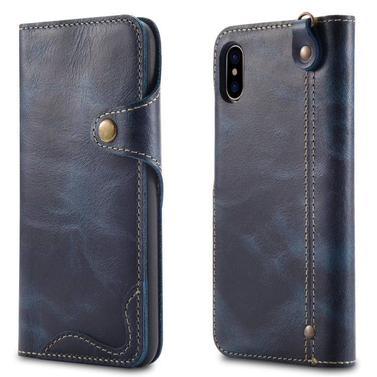 Denior Oil Wax Cowhide Magnetic Button Horizontal Flip Leather Case with Card Slots & Wallet, Series 3