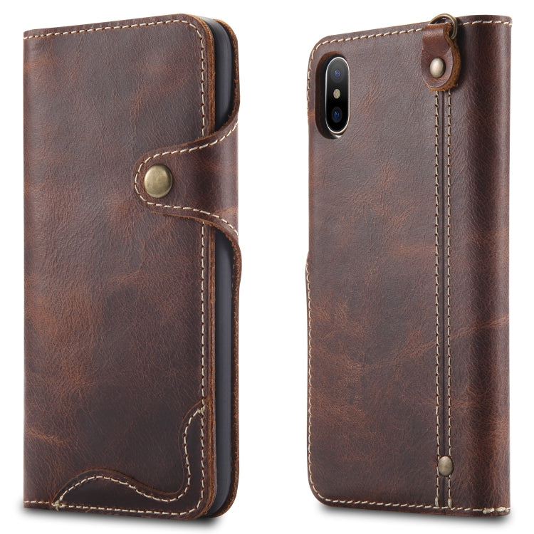 Denior Oil Wax Cowhide Magnetic Button Horizontal Flip Leather Case with Card Slots & Wallet, Series 3