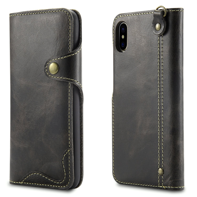 Denior Oil Wax Cowhide Magnetic Button Horizontal Flip Leather Case with Card Slots & Wallet, Series 1