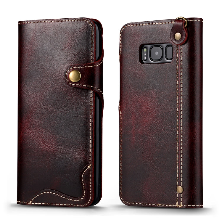 Denior Oil Wax Cowhide Magnetic Button Horizontal Flip Leather Case with Card Slots & Wallet, Series 3