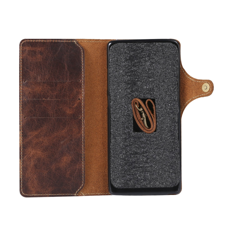 Denior Oil Wax Cowhide Magnetic Button Horizontal Flip Leather Case with Card Slots & Wallet, Series 4