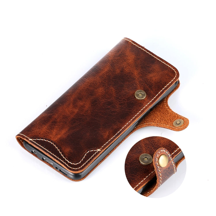 Denior Oil Wax Cowhide Magnetic Button Horizontal Flip Leather Case with Card Slots & Wallet, Series 4