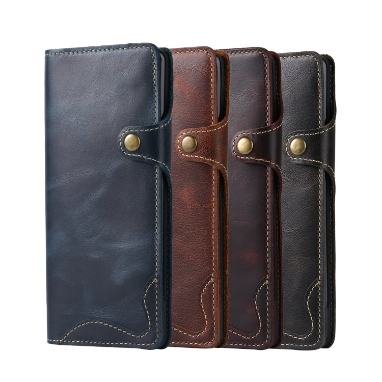 Denior Oil Wax Cowhide Magnetic Button Horizontal Flip Leather Case with Card Slots & Wallet, Series 4