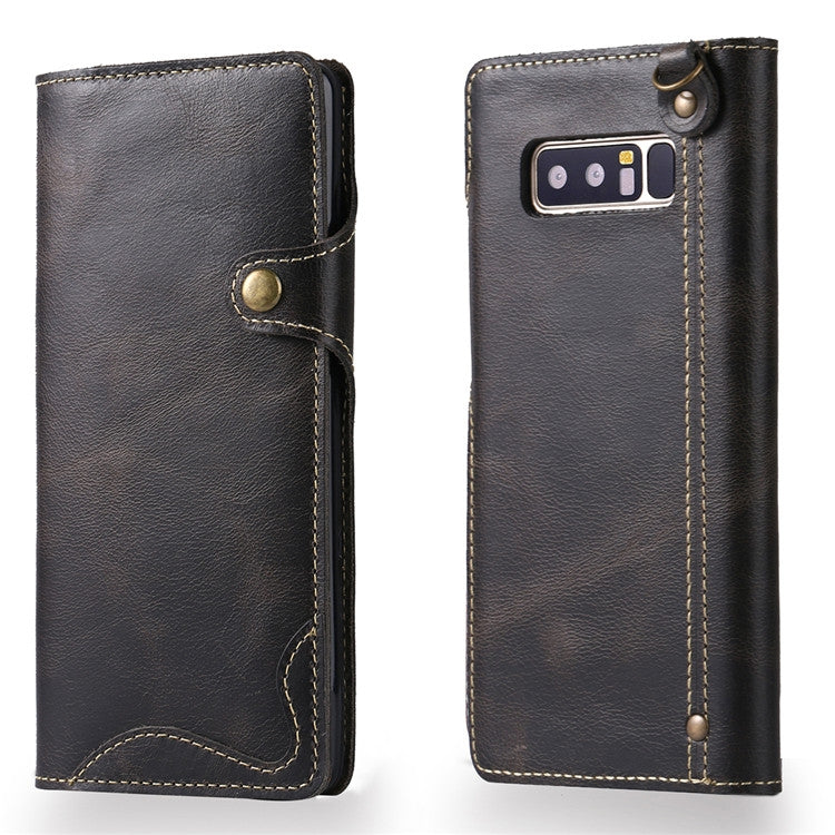 Denior Oil Wax Cowhide Magnetic Button Horizontal Flip Leather Case with Card Slots & Wallet, Series 3