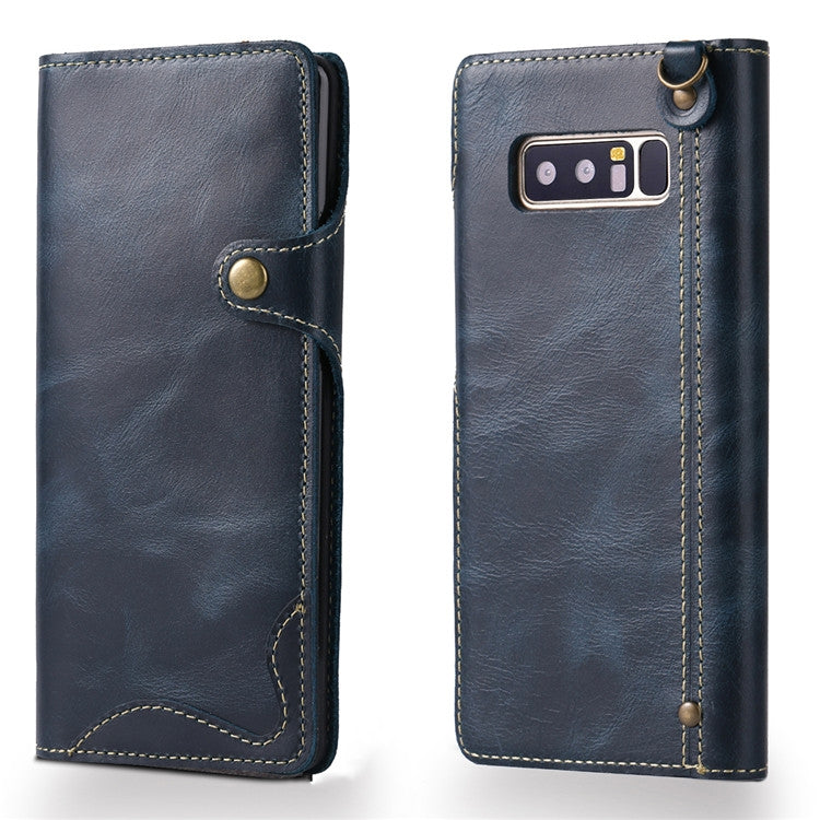 Denior Oil Wax Cowhide Magnetic Button Horizontal Flip Leather Case with Card Slots & Wallet, Series 3