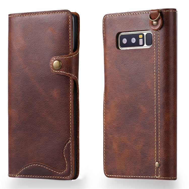 Denior Oil Wax Cowhide Magnetic Button Horizontal Flip Leather Case with Card Slots & Wallet, Series 3