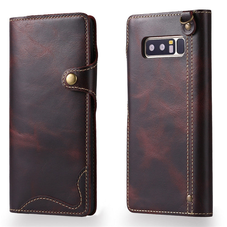 Denior Oil Wax Cowhide Magnetic Button Horizontal Flip Leather Case with Card Slots & Wallet, Series 3