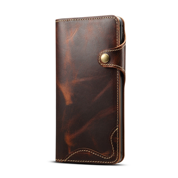 Denior Oil Wax Cowhide Magnetic Button Horizontal Flip Leather Case with Card Slots & Wallet, Series 3