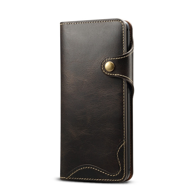 Denior Oil Wax Cowhide Magnetic Button Horizontal Flip Leather Case with Card Slots & Wallet, Series 2