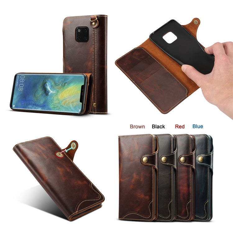 Denior Oil Wax Cowhide Magnetic Button Horizontal Flip Leather Case with Card Slots & Wallet, Series 2