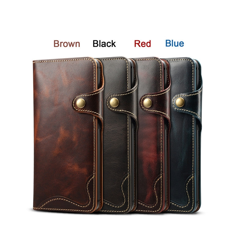 Denior Oil Wax Cowhide Magnetic Button Horizontal Flip Leather Case with Card Slots & Wallet, Series 2