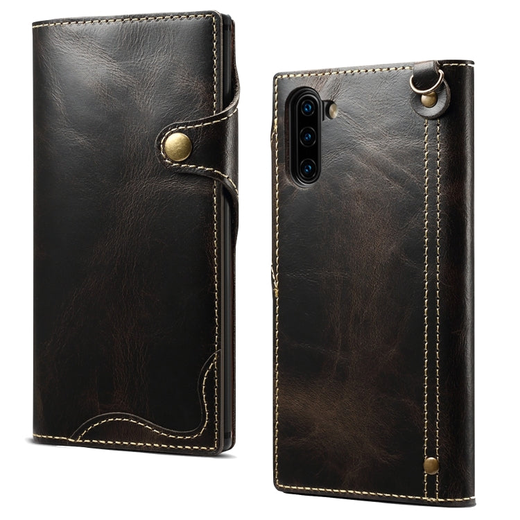 Denior Oil Wax Cowhide Magnetic Button Horizontal Flip Leather Case with Card Slots & Wallet, For Galaxy S10e, For Galaxy S10 Plus, For Galaxy Note 10, For Galaxy Note 10 Plus, For iPhone 11, For iPhone 11 Pro, For iPhone 11 Pro Max