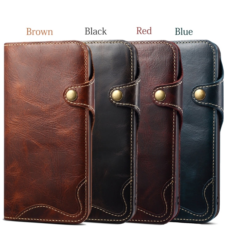 Denior Oil Wax Cowhide Magnetic Button Horizontal Flip Leather Case with Card Slots & Wallet, Series 1