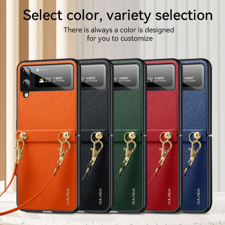 SULADA Litchi Texture Leather + TPU Phone Case with Strap, For Samsung Galaxy Z Flip3 5G, For Huawei P50 Pocket