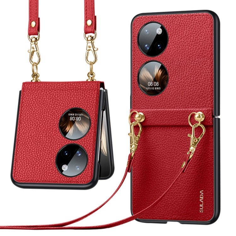 SULADA Litchi Texture Leather + TPU Phone Case with Strap, For Samsung Galaxy Z Flip3 5G, For Huawei P50 Pocket