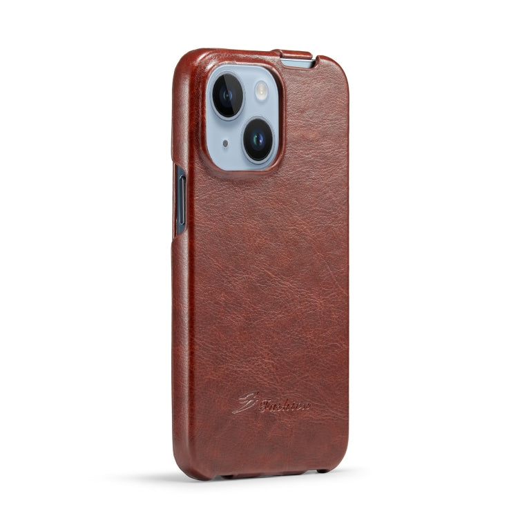 Fierre Shann Oil Wax Texture Vertical Flip PU Phone Case