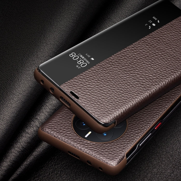 QIALINO Genuine Leather Side Window View Smart Phone Case, For Huawei Mate 50 Pro, For Huawei Mate 50, For Huawei Mate X2, For Huawei P30 Pro, For Huawei P30, For Huawei P50, For Huawei P50 Pro