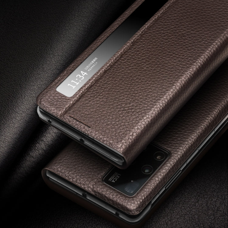 QIALINO Genuine Leather Side Window View Smart Phone Case