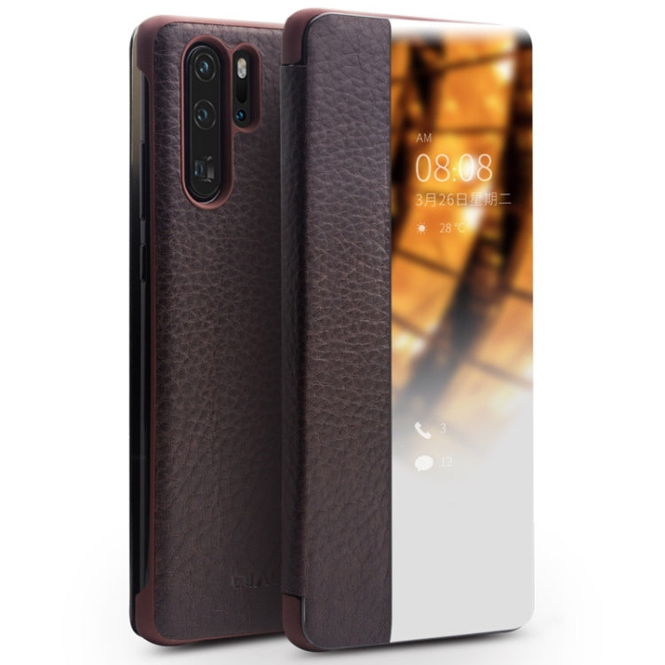 QIALINO Genuine Leather Side Window View Smart Phone Case