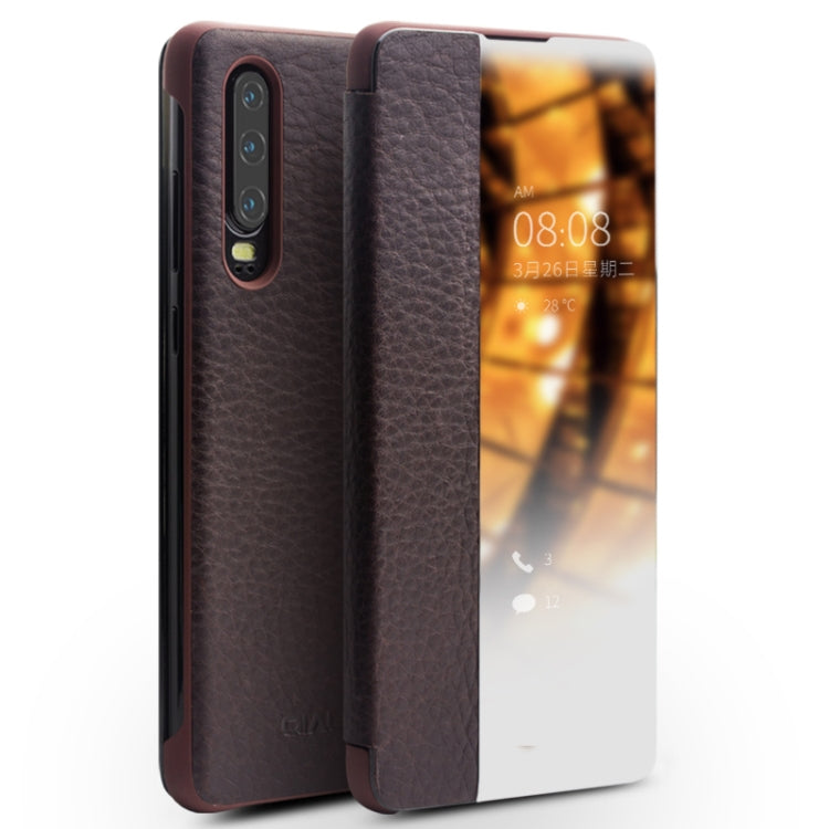 QIALINO Genuine Leather Side Window View Smart Phone Case