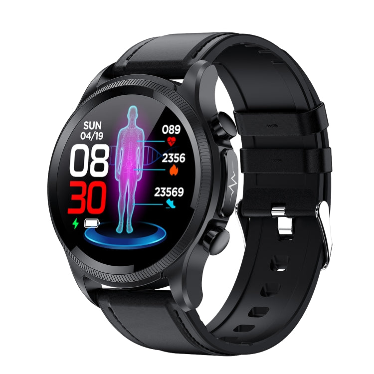 E400 1.39 inch HD Round Screen Leather Strap Smart Watch Supports ECG Monitoring/Non-invasive Blood Sugar