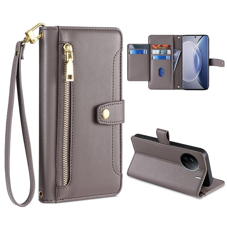 Sheep Texture Cross-body Zipper Wallet Leather Phone Case, Series 9