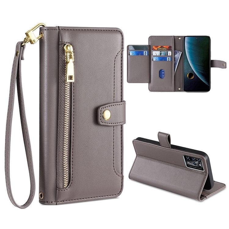 Sheep Texture Cross-body Zipper Wallet Leather Phone Case, For OnePlus 10 Pro 5G, For OnePlus Ace Racing, For UMIDIGI Power 5S, For ZTE Blabe V30, For ZTE Blade A52 Lite