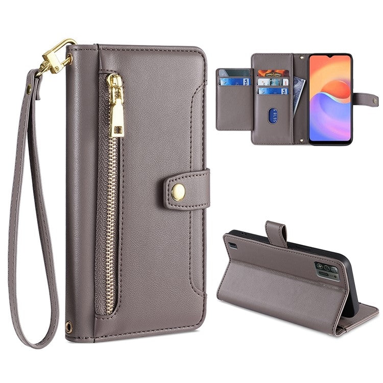 Sheep Texture Cross-body Zipper Wallet Leather Phone Case, For OnePlus 10 Pro 5G, For OnePlus Ace Racing, For UMIDIGI Power 5S, For ZTE Blabe V30, For ZTE Blade A52 Lite