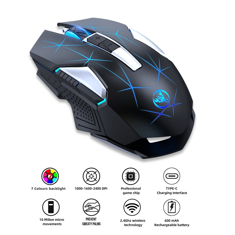 HXSJ T300 7 Keys 2400DPI 2.4G Colorful Luminous Wireless Mouse