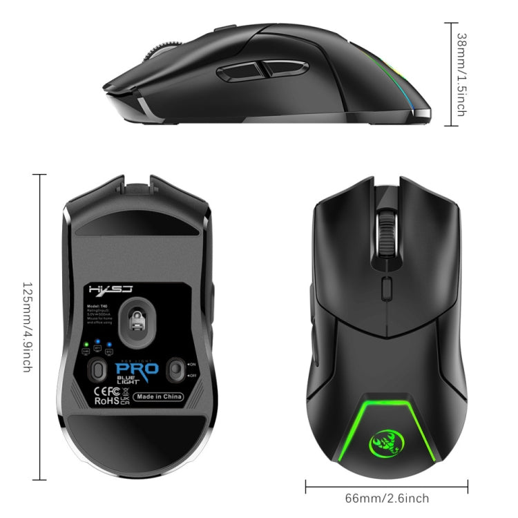 HXSJ T40 7 Keys 4000DPI Three-mode Colorful Backlight Wireless Gaming Mouse Rechargeable