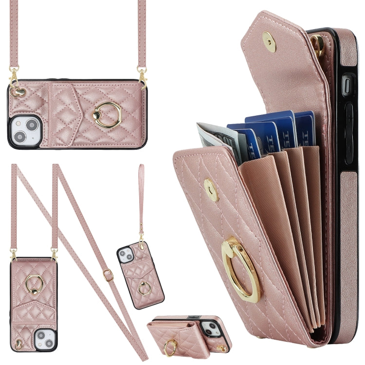 Rhombic Texture Card Bag Phone Case with Long Lanyard, Series 6