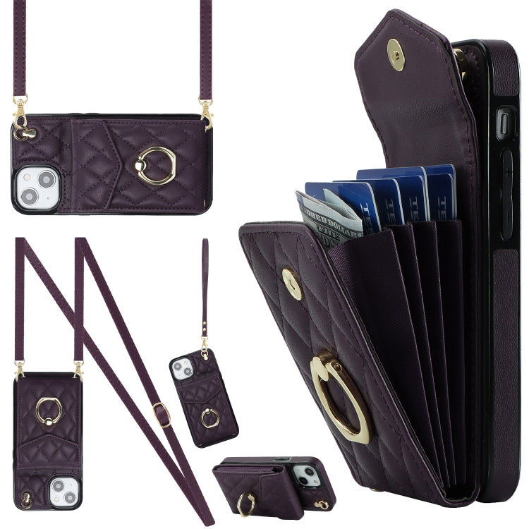 Rhombic Texture Card Bag Phone Case with Long Lanyard, Series 6