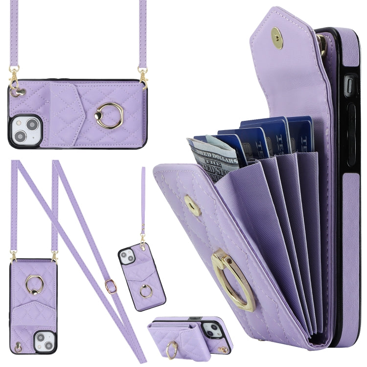 Rhombic Texture Card Bag Phone Case with Long Lanyard, Series 6