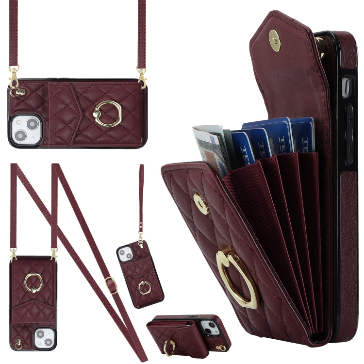 Rhombic Texture Card Bag Phone Case with Long Lanyard, Series 5